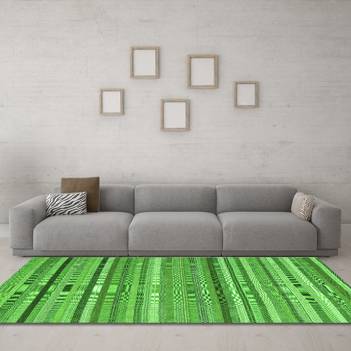 Machine Washable Abstract Green Contemporary Area Rugs in a Living Room,, wshcon2411grn