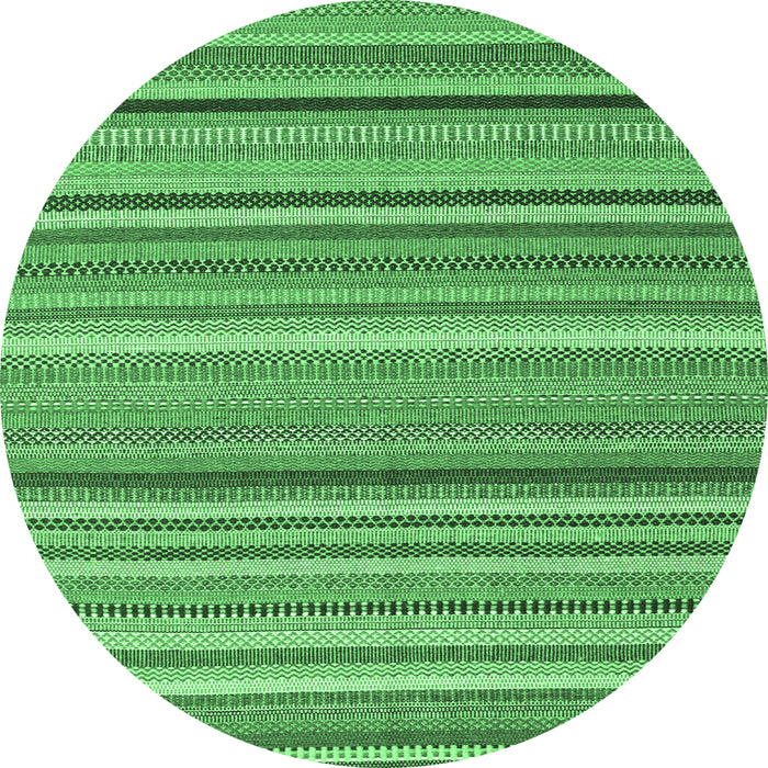 Round Machine Washable Abstract Emerald Green Contemporary Area Rugs, wshcon2411emgrn
