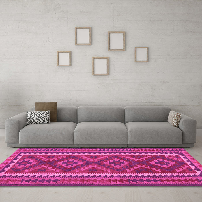 Machine Washable Oriental Pink Traditional Rug in a Living Room, wshcon2412pnk