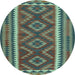 Round Oriental Light Blue Traditional Rug, con2412lblu