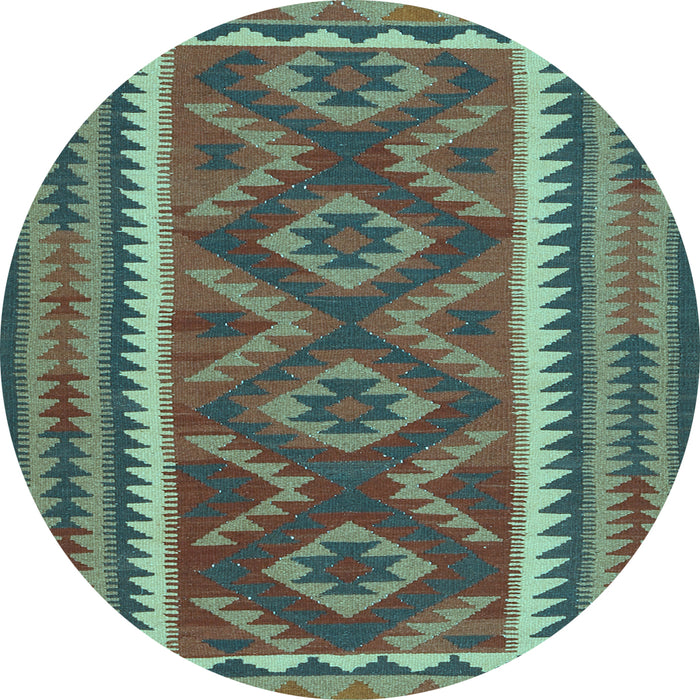 Round Machine Washable Oriental Light Blue Traditional Rug, wshcon2412lblu