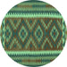 Round Machine Washable Oriental Turquoise Traditional Area Rugs, wshcon2412turq