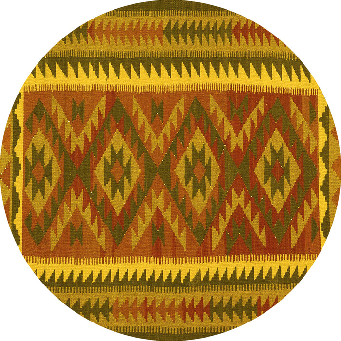 Round Machine Washable Oriental Yellow Traditional Rug, wshcon2412yw