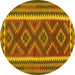 Round Machine Washable Oriental Yellow Traditional Rug, wshcon2412yw