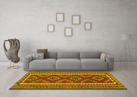 Machine Washable Oriental Yellow Traditional Rug, wshcon2412yw