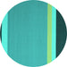 Round Machine Washable Abstract Turquoise Contemporary Area Rugs, wshcon2416turq