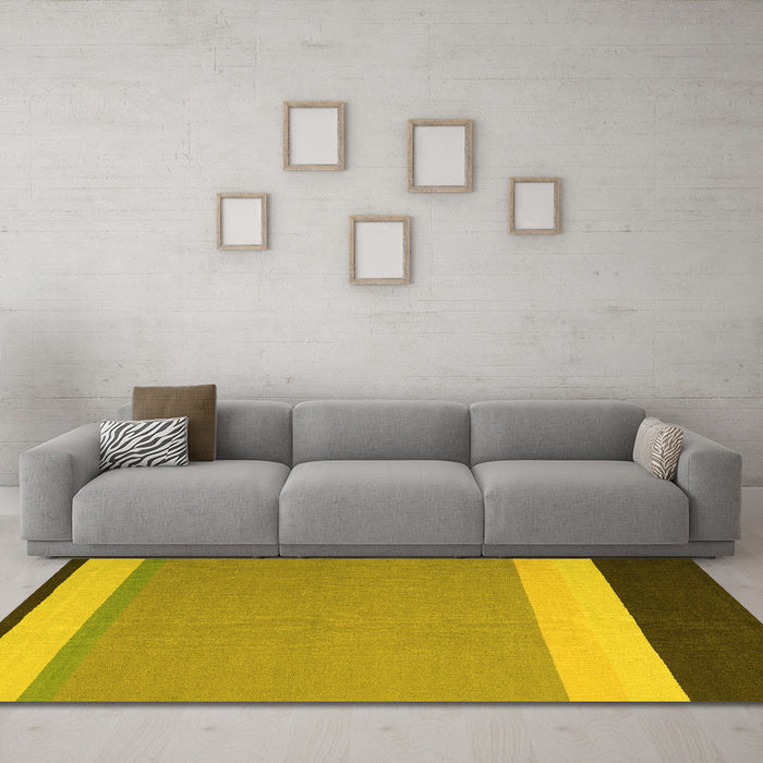 Machine Washable Abstract Yellow Contemporary Rug in a Living Room, wshcon2416yw