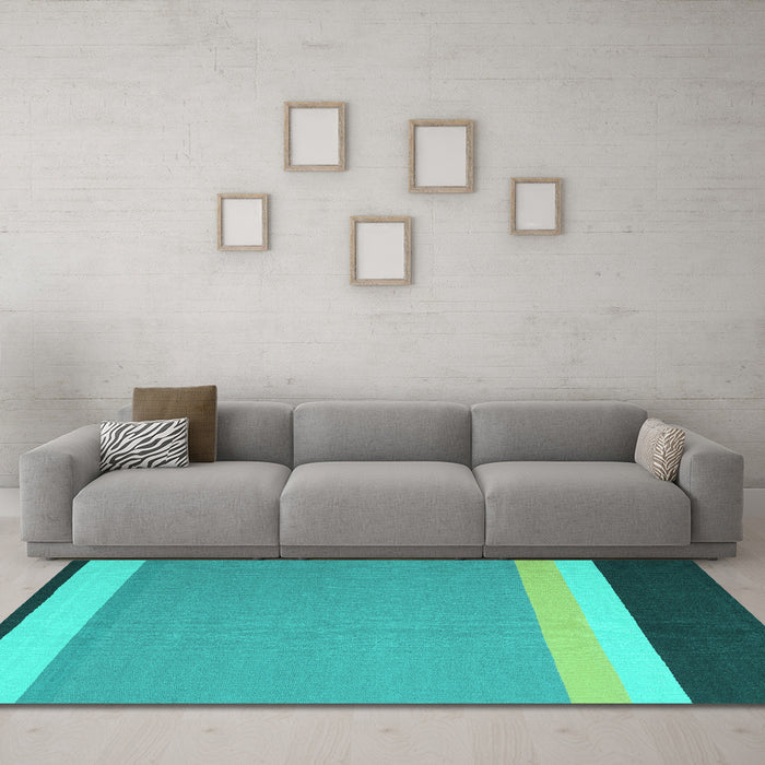 Machine Washable Abstract Turquoise Contemporary Area Rugs in a Living Room,, wshcon2416turq