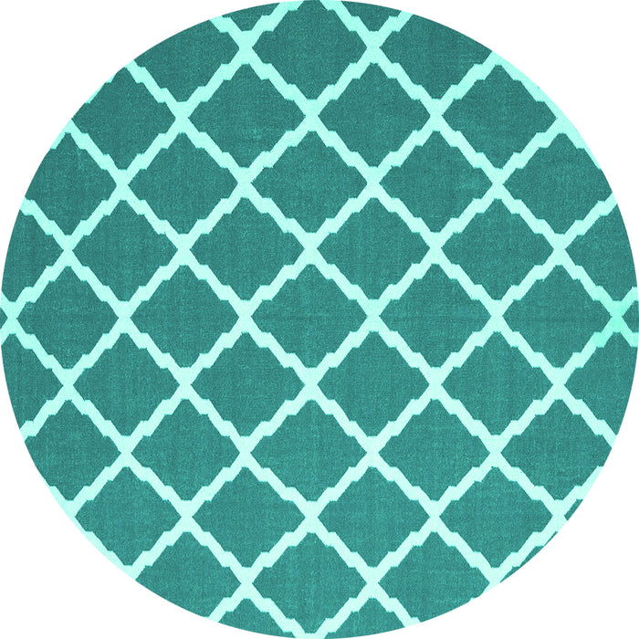 Round Machine Washable Trellis Turquoise Modern Area Rugs, wshcon2418turq