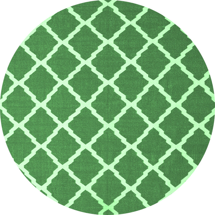 Round Machine Washable Trellis Emerald Green Modern Area Rugs, wshcon2418emgrn