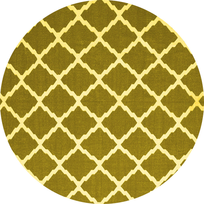 Round Machine Washable Trellis Yellow Modern Rug, wshcon2418yw