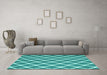 Machine Washable Trellis Turquoise Modern Area Rugs in a Living Room,, wshcon2418turq