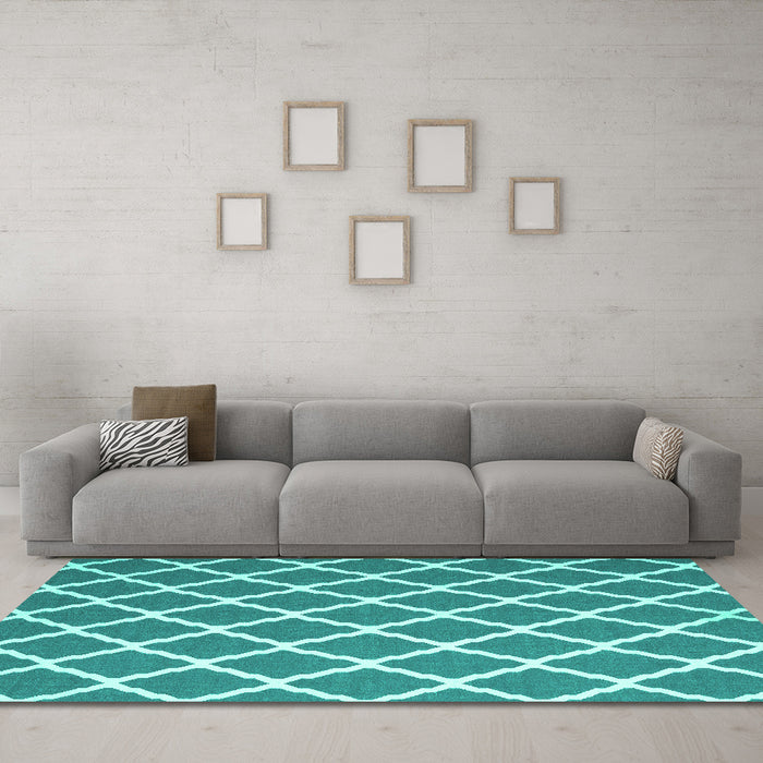 Machine Washable Trellis Turquoise Modern Area Rugs in a Living Room,, wshcon2418turq