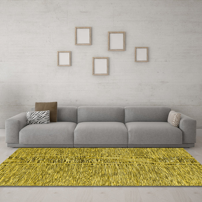 Machine Washable Abstract Yellow Contemporary Rug in a Living Room, wshcon2420yw