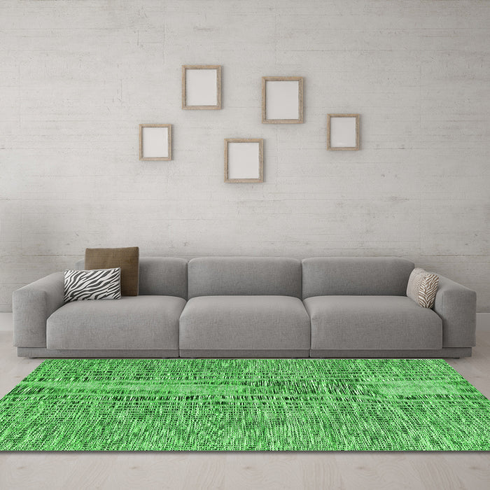 Machine Washable Abstract Green Contemporary Area Rugs in a Living Room,, wshcon2420grn