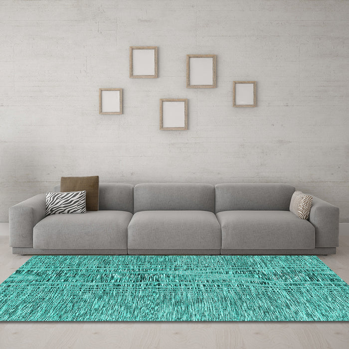 Machine Washable Abstract Turquoise Contemporary Area Rugs in a Living Room,, wshcon2420turq