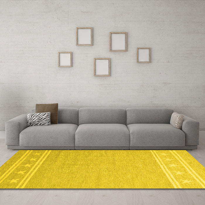 Machine Washable Abstract Yellow Contemporary Rug in a Living Room, wshcon2421yw