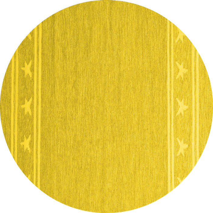 Round Machine Washable Abstract Yellow Contemporary Rug, wshcon2421yw