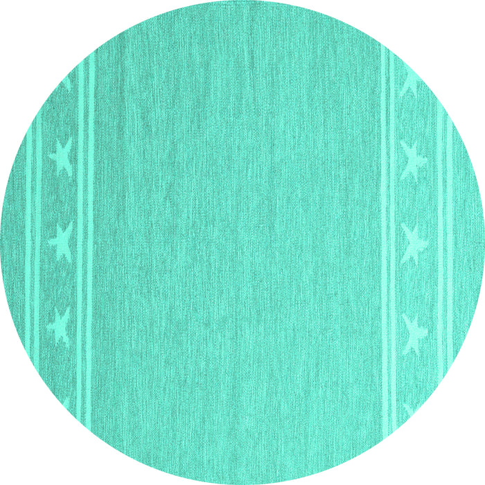 Round Machine Washable Abstract Turquoise Contemporary Area Rugs, wshcon2421turq
