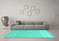 Machine Washable Abstract Turquoise Contemporary Rug, wshcon2421turq