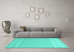 Machine Washable Abstract Turquoise Contemporary Area Rugs in a Living Room,, wshcon2421turq