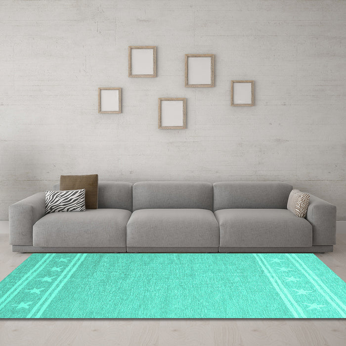 Machine Washable Abstract Turquoise Contemporary Area Rugs in a Living Room,, wshcon2421turq