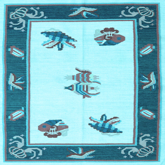 Square Machine Washable Southwestern Light Blue Country Rug, wshcon2424lblu