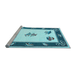 Sideview of Machine Washable Southwestern Light Blue Country Rug, wshcon2424lblu