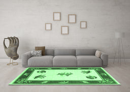 Machine Washable Southwestern Emerald Green Country Area Rugs in a Living Room,, wshcon2424emgrn