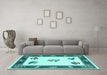 Machine Washable Southwestern Turquoise Country Area Rugs in a Living Room,, wshcon2424turq