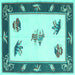 Square Machine Washable Southwestern Turquoise Country Area Rugs, wshcon2424turq