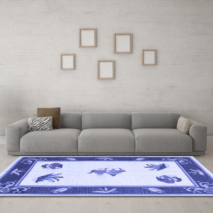 Machine Washable Southwestern Blue Country Rug in a Living Room, wshcon2424blu