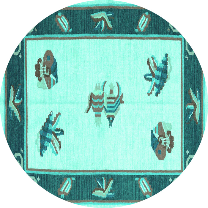 Round Machine Washable Southwestern Turquoise Country Area Rugs, wshcon2424turq