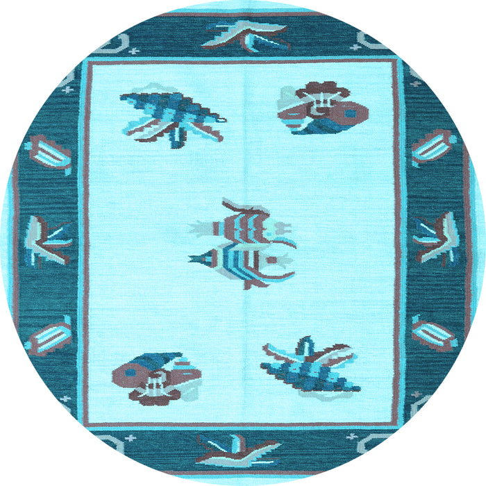 Round Southwestern Light Blue Country Rug, con2424lblu