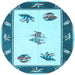 Round Southwestern Light Blue Country Rug, con2424lblu