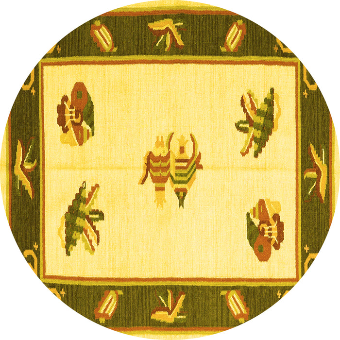 Round Machine Washable Southwestern Yellow Country Rug, wshcon2424yw