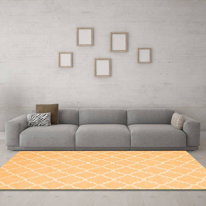Machine Washable Trellis Orange Modern Area Rugs in a Living Room, wshcon2427org