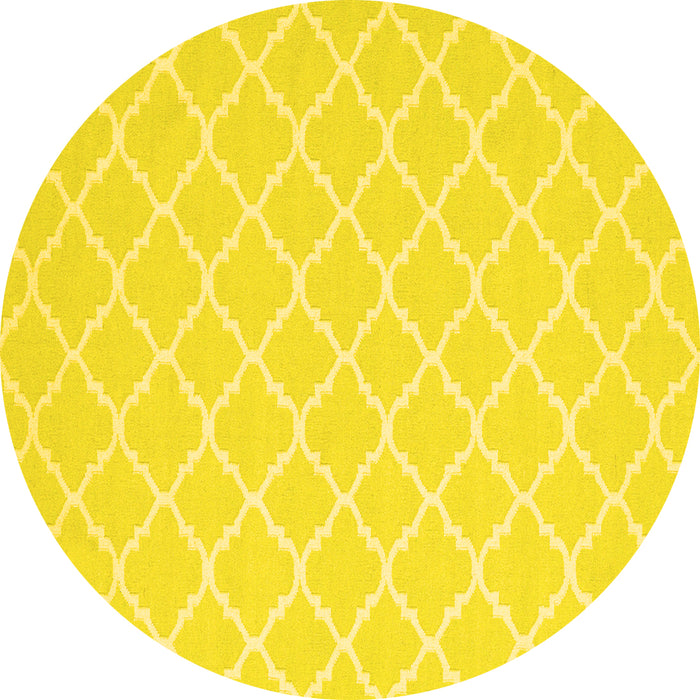 Round Machine Washable Trellis Yellow Modern Rug, wshcon2427yw