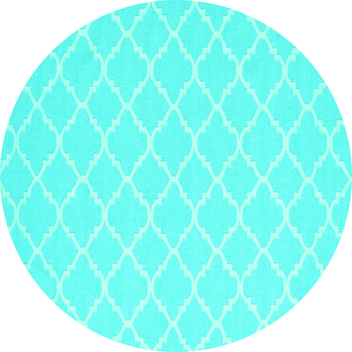 Round Machine Washable Trellis Turquoise Modern Area Rugs, wshcon2427turq