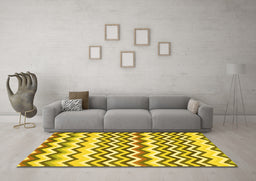 Machine Washable Abstract Yellow Contemporary Rug in a Living Room, wshcon2429yw