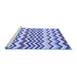 Sideview of Machine Washable Abstract Blue Contemporary Rug, wshcon2429blu