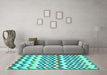 Machine Washable Abstract Turquoise Contemporary Area Rugs in a Living Room,, wshcon2429turq