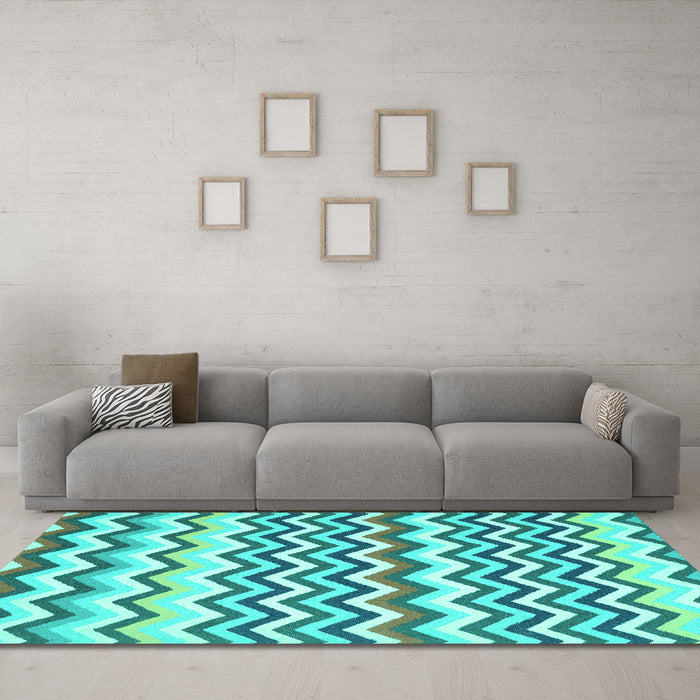 Machine Washable Abstract Turquoise Contemporary Area Rugs in a Living Room,, wshcon2429turq