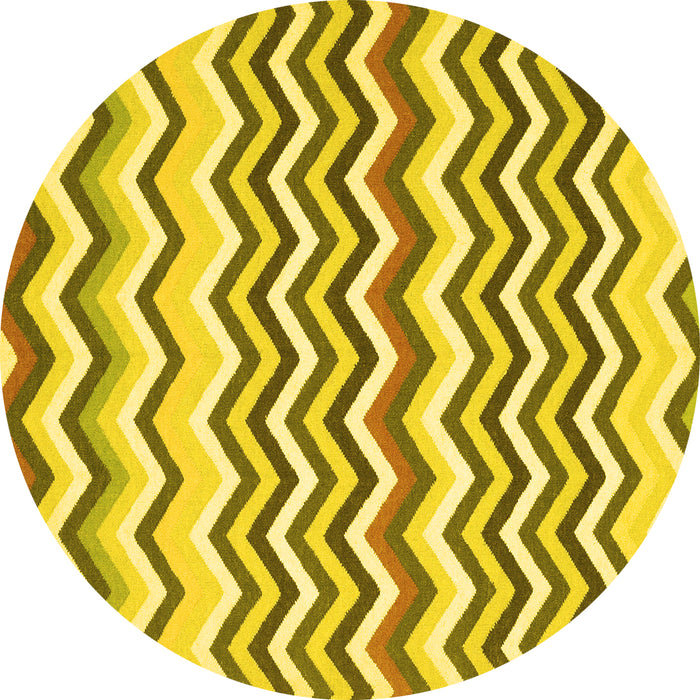 Round Machine Washable Abstract Yellow Contemporary Rug, wshcon2429yw