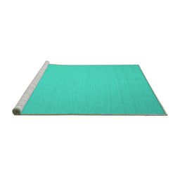 Sideview of Machine Washable Abstract Turquoise Contemporary Area Rugs, wshcon242turq