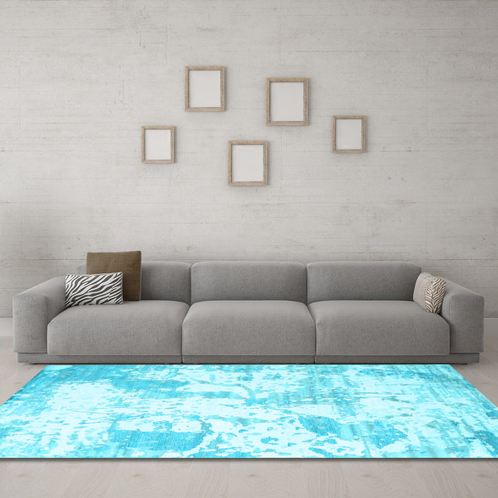 Machine Washable Abstract Light Blue Contemporary Rug in a Living Room, wshcon2430lblu