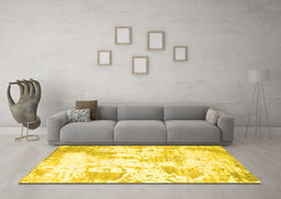 Machine Washable Abstract Yellow Contemporary Rug in a Living Room, wshcon2430yw