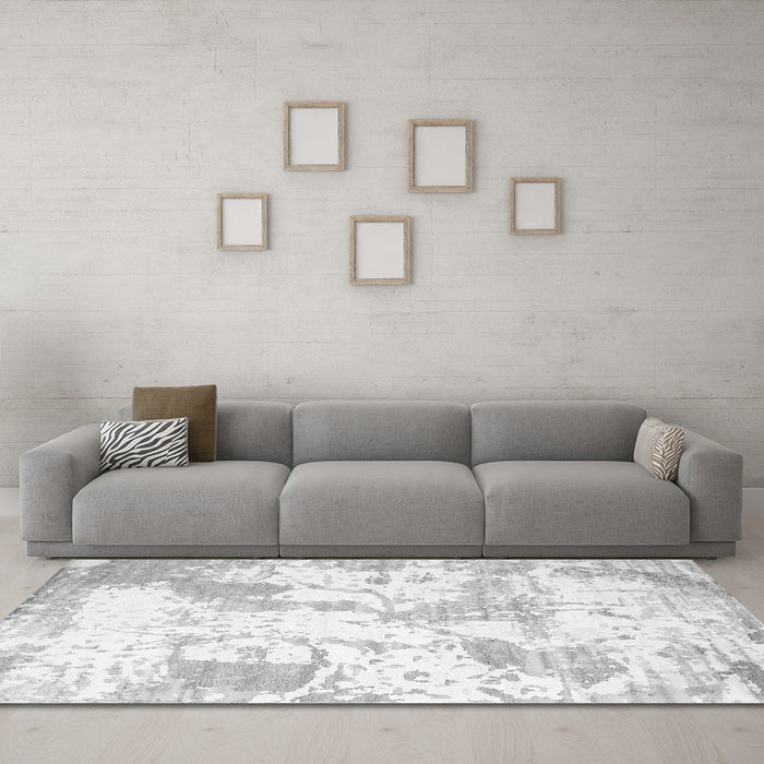 Machine Washable Abstract Gray Contemporary Rug in a Living Room,, wshcon2430gry