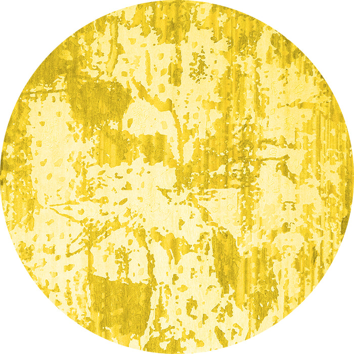 Round Machine Washable Abstract Yellow Contemporary Rug, wshcon2430yw
