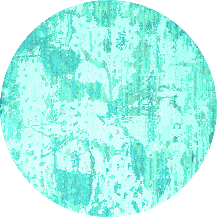 Round Machine Washable Abstract Turquoise Contemporary Area Rugs, wshcon2430turq